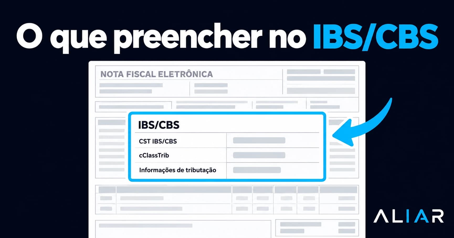 Nota fiscal eletrônica com o grupo IBS/CBS destacado: CST IBS/CBS, cClassTrib e informações de tributação